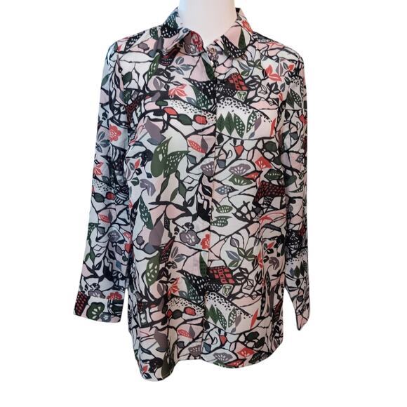 TED BAKER LONDON Blouse Top Bright Colorful Busy Print Size US 6 Button Front - Picture 3 of 10